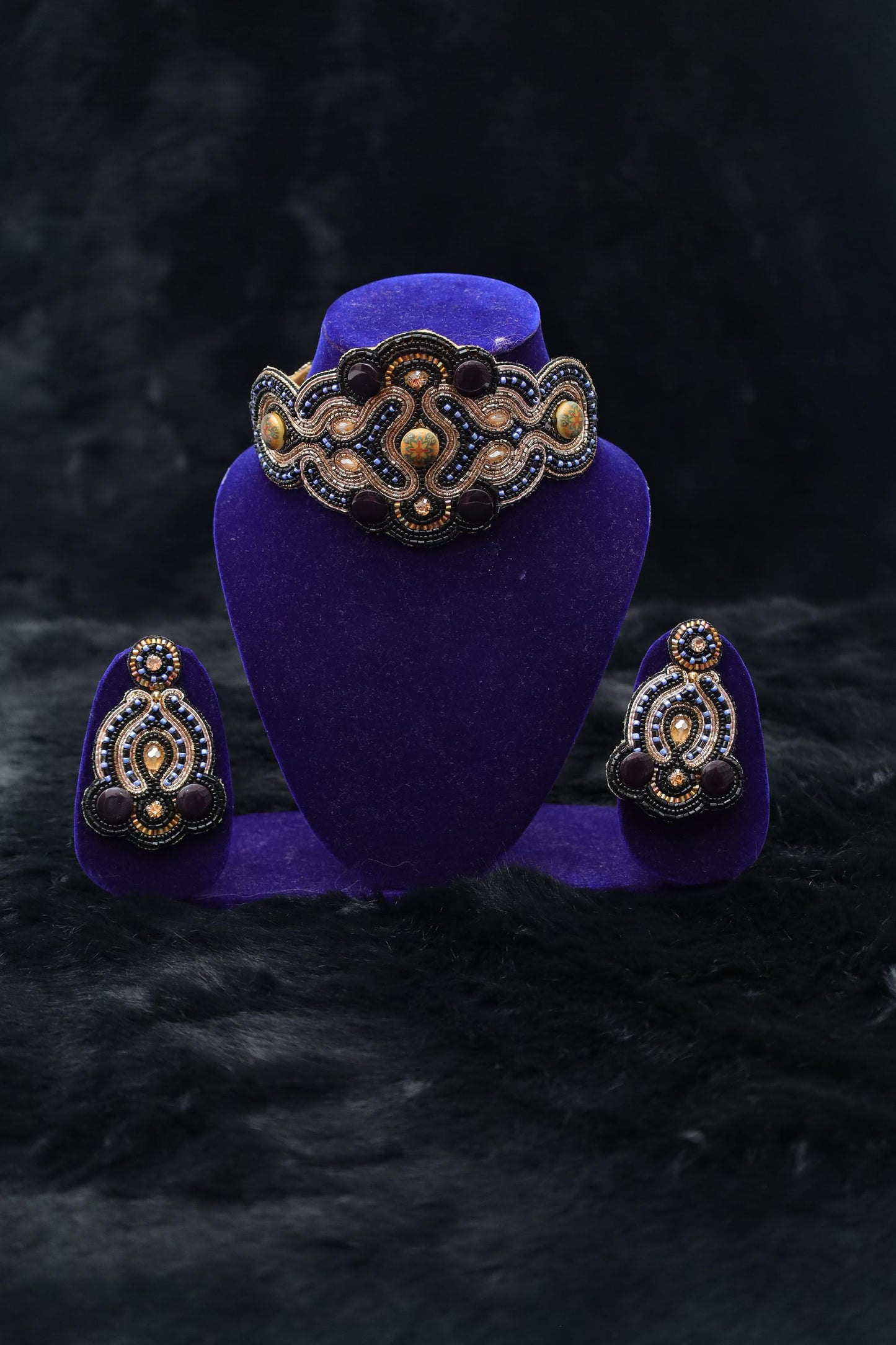 Noir Bloom Handcrafted Statement Choker Set