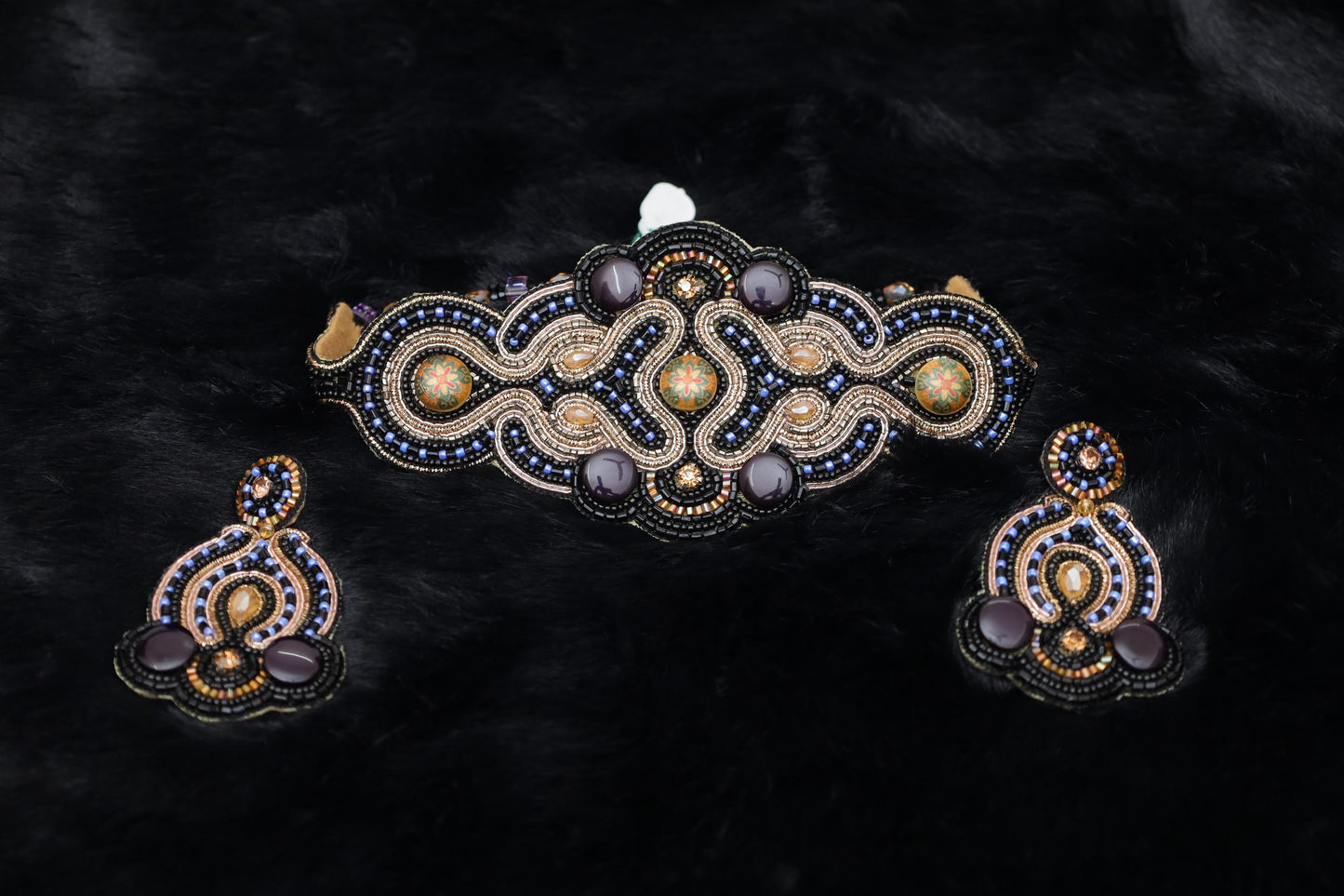 Noir Bloom Handcrafted Statement Choker Set