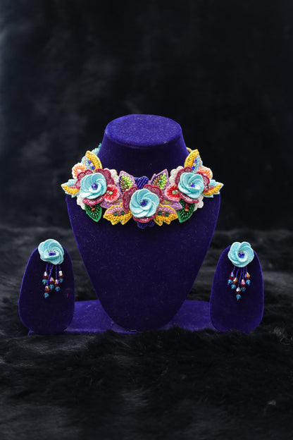 Bloom Bliss Handcrafted Floral Beaded Choker Set