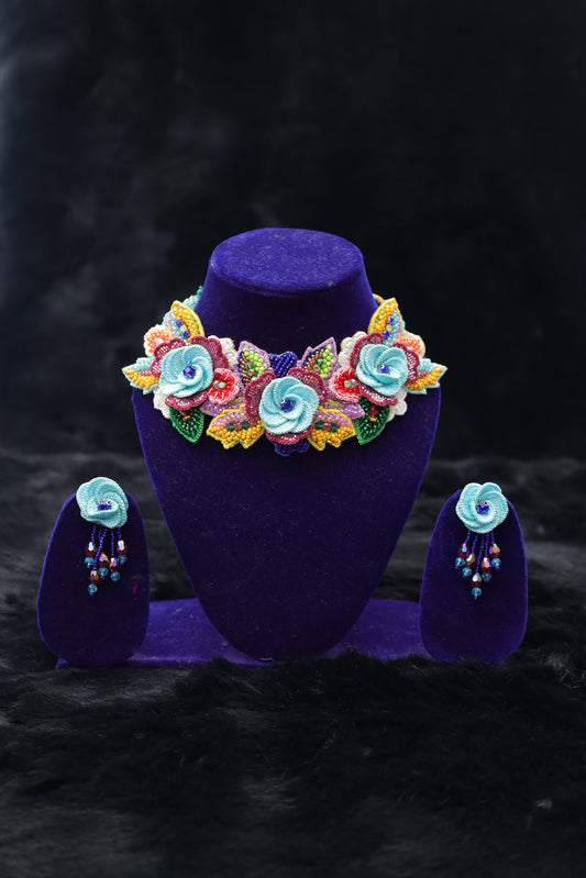Bloom Bliss Handcrafted Floral Beaded Choker Set