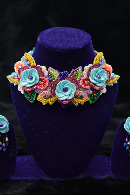 Bloom Bliss Handcrafted Floral Beaded Choker Set