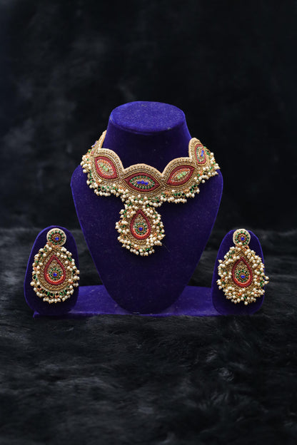 Meher Traditional Dabka Embroidered Choker Set