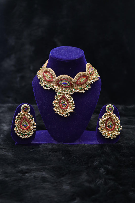 Meher Traditional Dabka Embroidered Choker Set