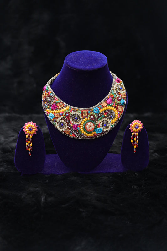 Boho Bloom Handcrafted Beaded Statement Necklace Set