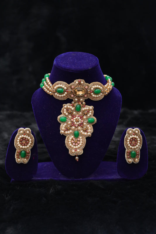 Emerald Royalty Vintage-Inspired Beaded Choker Set