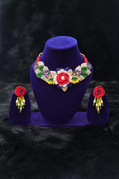 Pearl Blossom Handcrafted Floral Beaded Jewelry Set