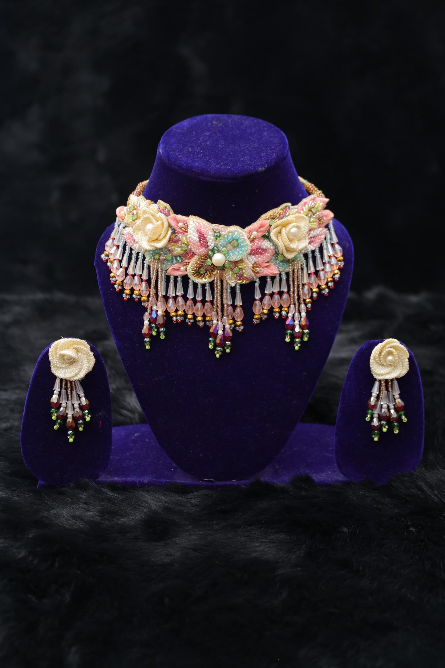 Ivory Rain Designer Floral Beaded Choker Set