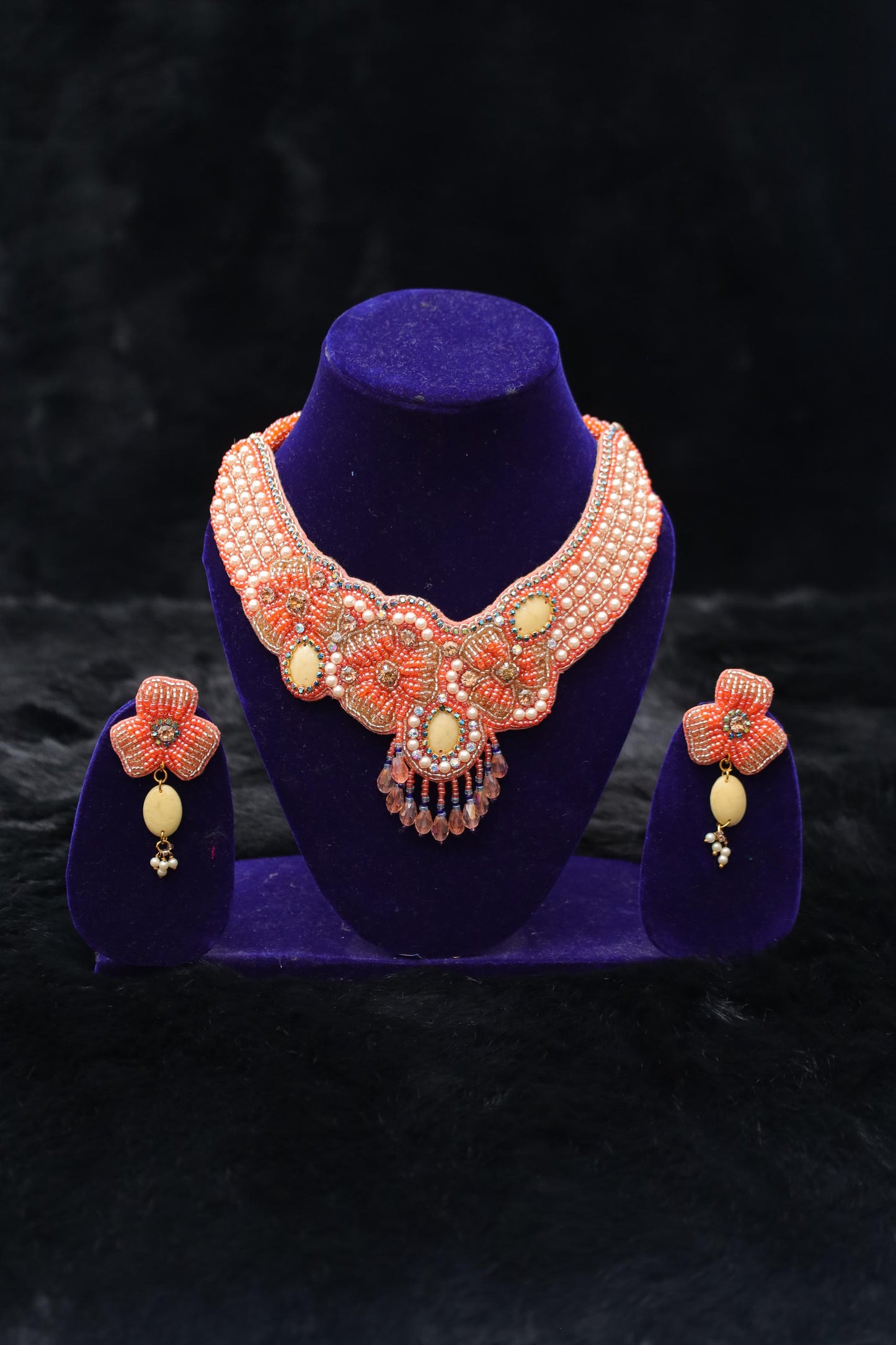 Coral Bloom Handcrafted Pearl & Bead Choker Set