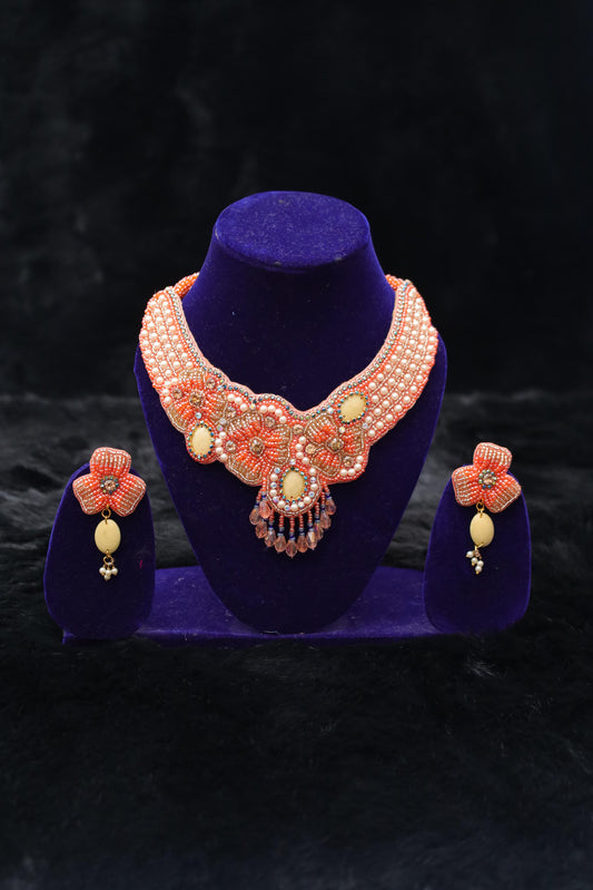 Coral Bloom Handcrafted Pearl & Bead Choker Set