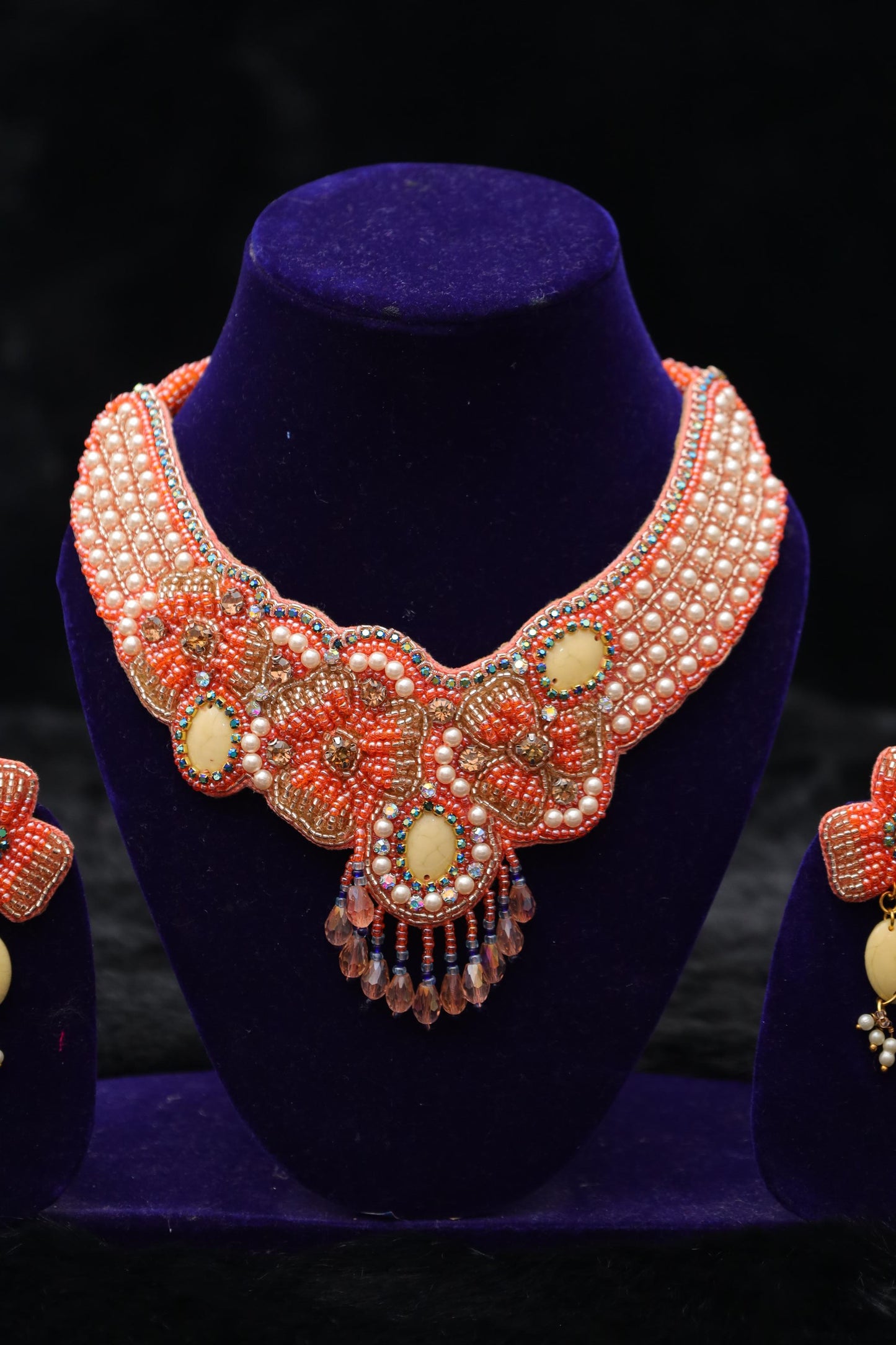 Coral Bloom Handcrafted Pearl & Bead Choker Set