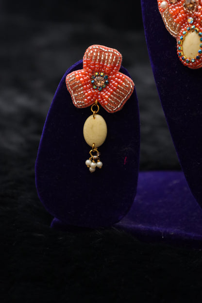Coral Bloom Handcrafted Pearl & Bead Choker Set