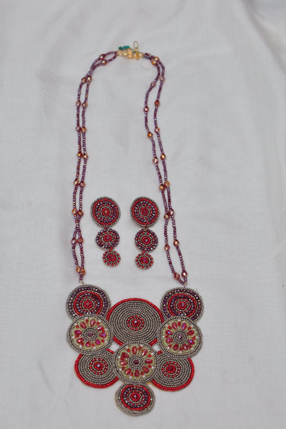 Red Radiance Tribal Circle Beaded Necklace Set