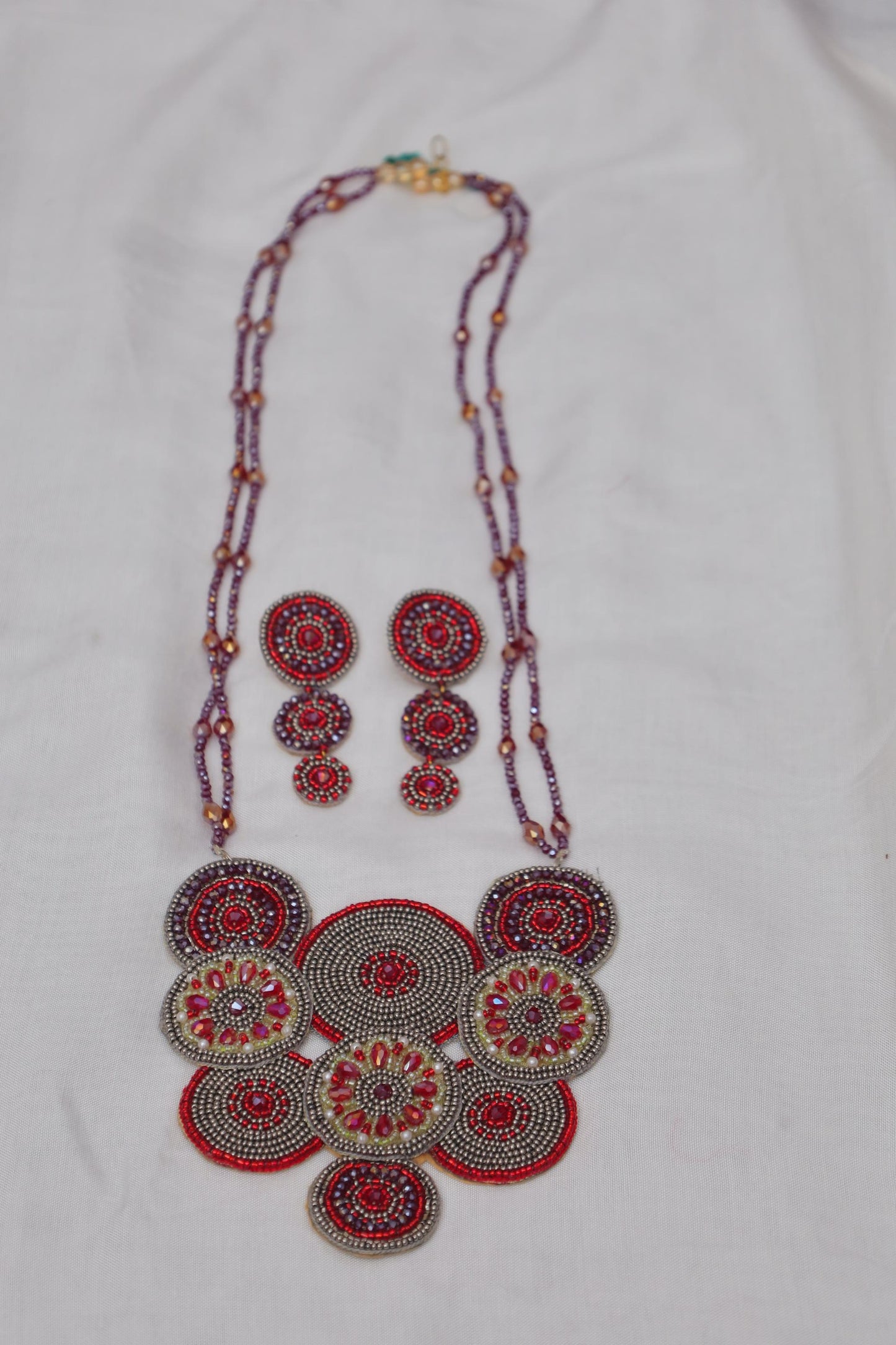 Red Radiance Tribal Circle Beaded Necklace Set
