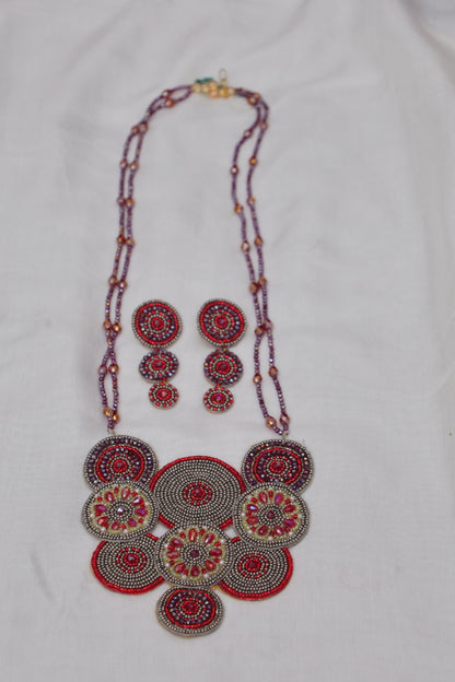 Red Radiance Tribal Circle Beaded Necklace Set