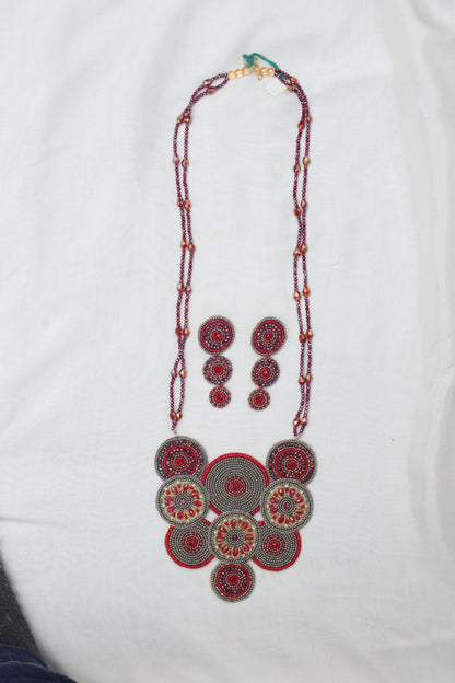 Red Radiance Tribal Circle Beaded Necklace Set
