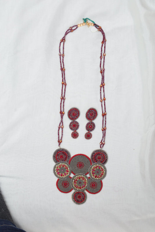 Red Radiance Tribal Circle Beaded Necklace Set