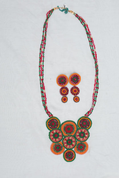 Red Radiance Tribal Circle Beaded Necklace Set