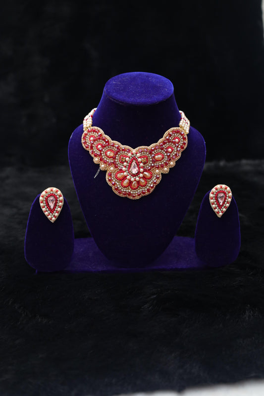 Royal Crimson Elegance Necklace and Earring Set