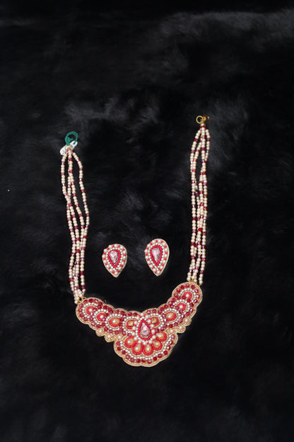 Royal Crimson Elegance Necklace and Earring Set