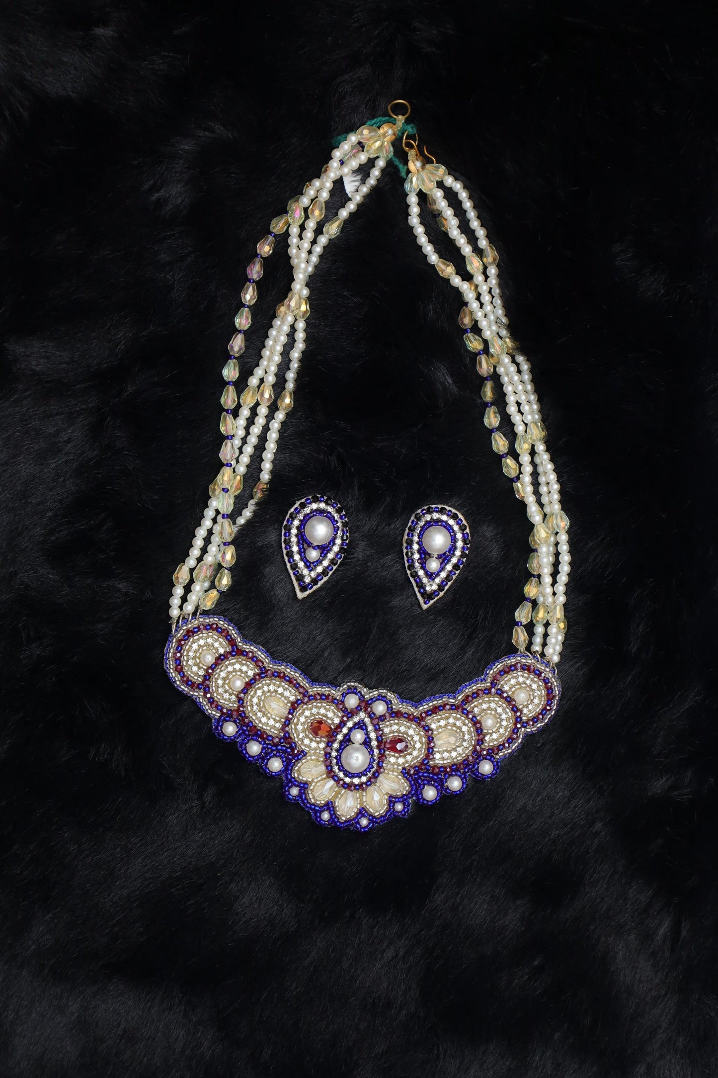 Royal Blue & Pearl Beaded Choker Set
