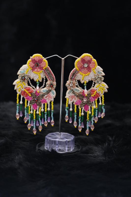 Colorful Floral Beaded Chandbali Earrings
