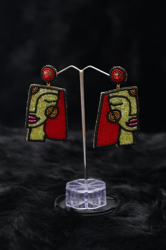 Abstract Beaded Face Art Earrings
