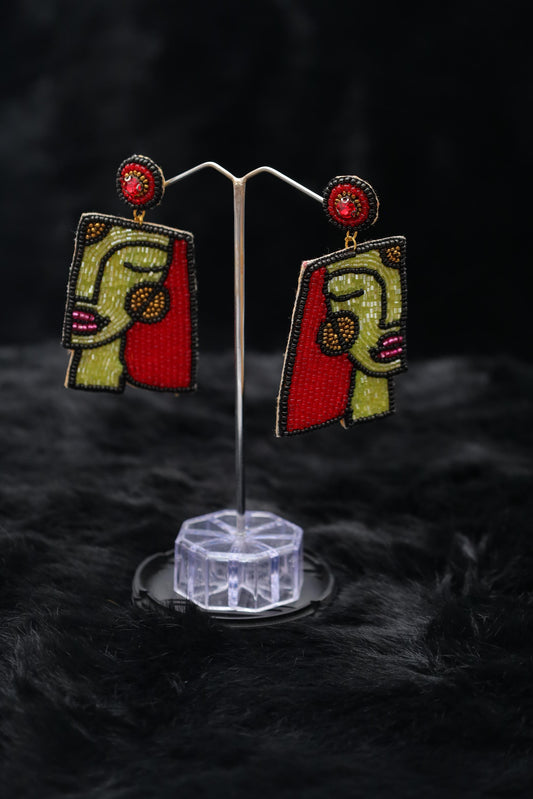 Abstract Beaded Face Art Earrings