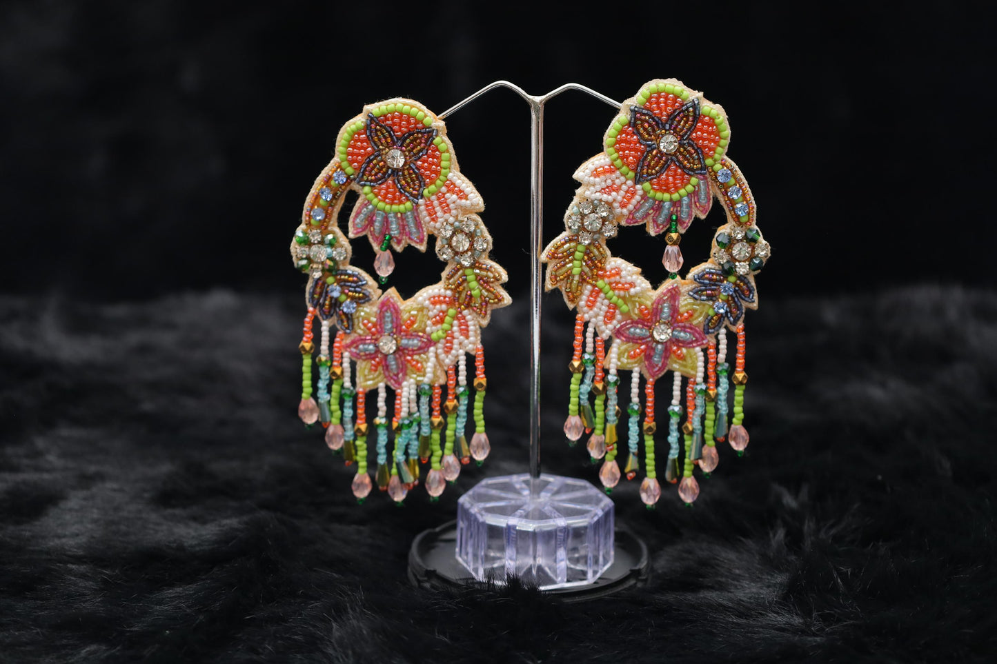 Colorful Floral Beaded Chandbali Earrings