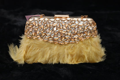 Golden Glam Feather Clutch