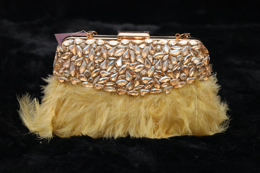 Golden Glam Feather Clutch