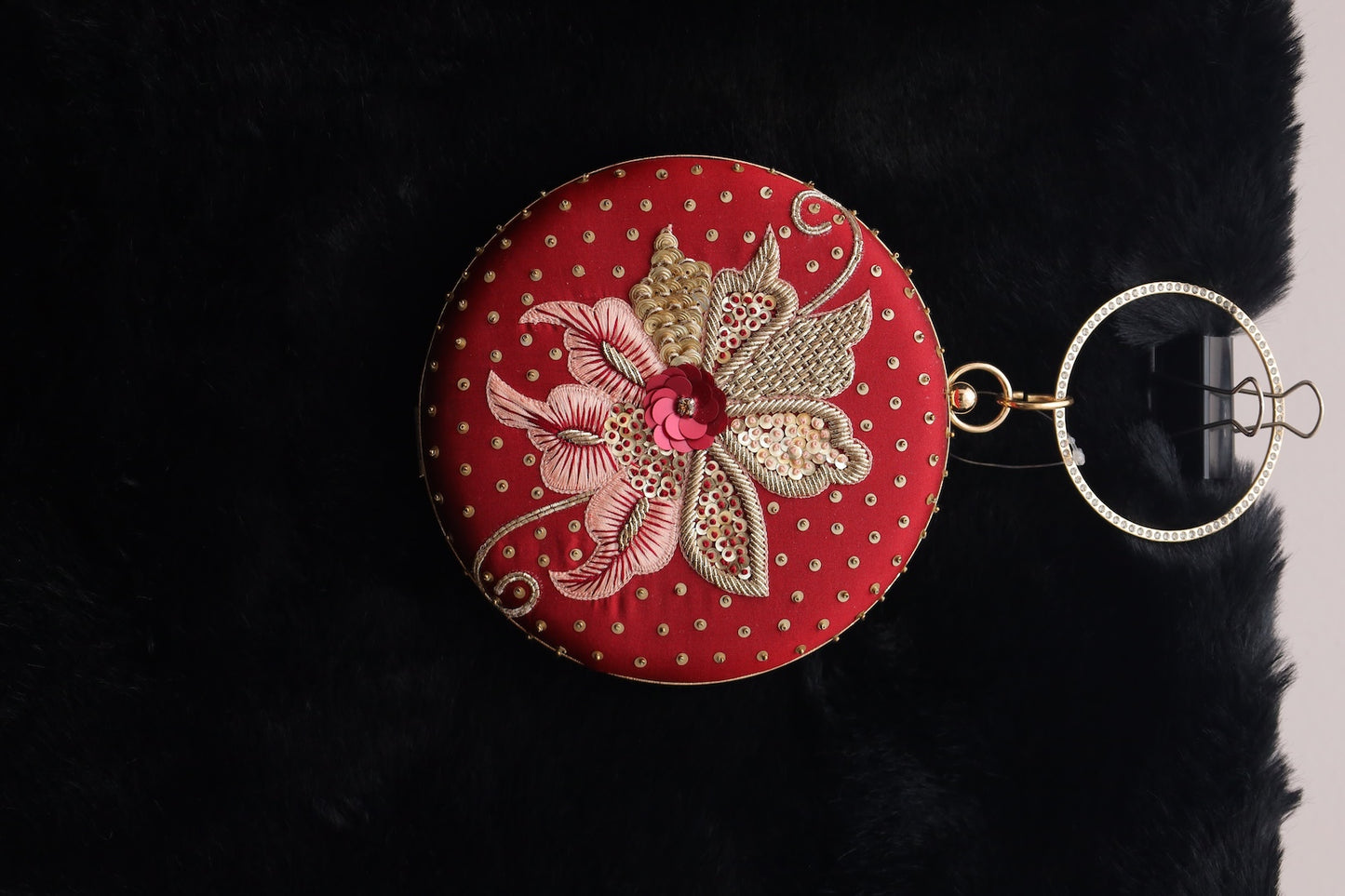 Maroon & Gold Floral Embroidered Clutch
