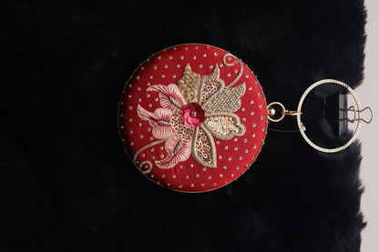 Maroon & Gold Floral Embroidered Clutch