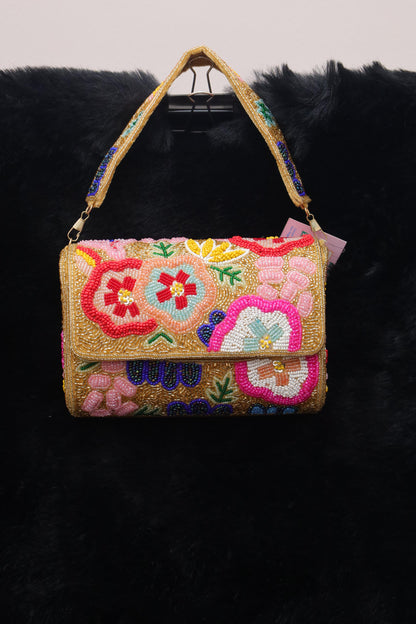 Floral Symphony Beaded Clutch