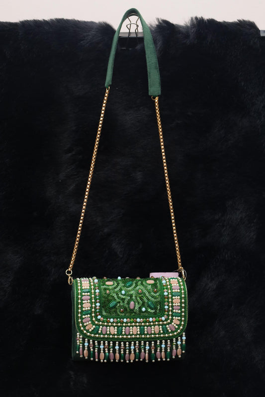 Emerald Royale Beaded Clutch