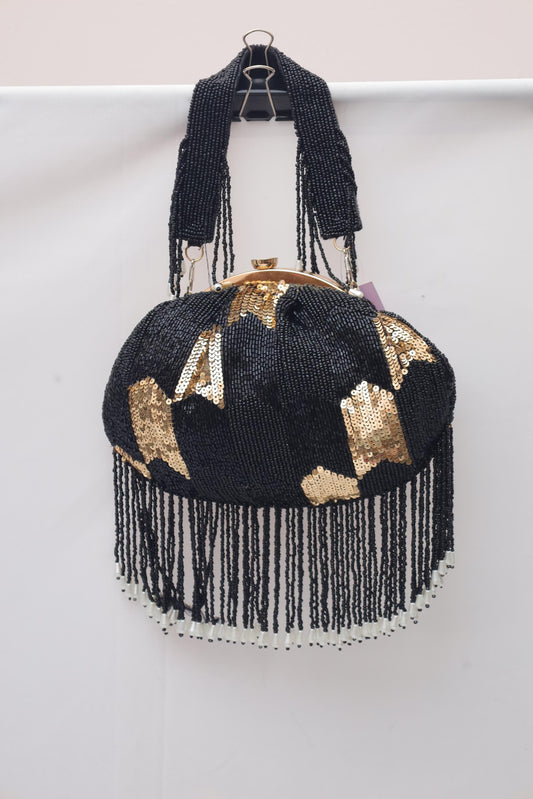 Black & Gold Sequin Beaded Potli Bag