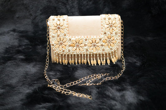 Ivory Blossom Beaded Clutch