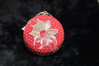 Maroon & Gold Floral Embroidered Clutch
