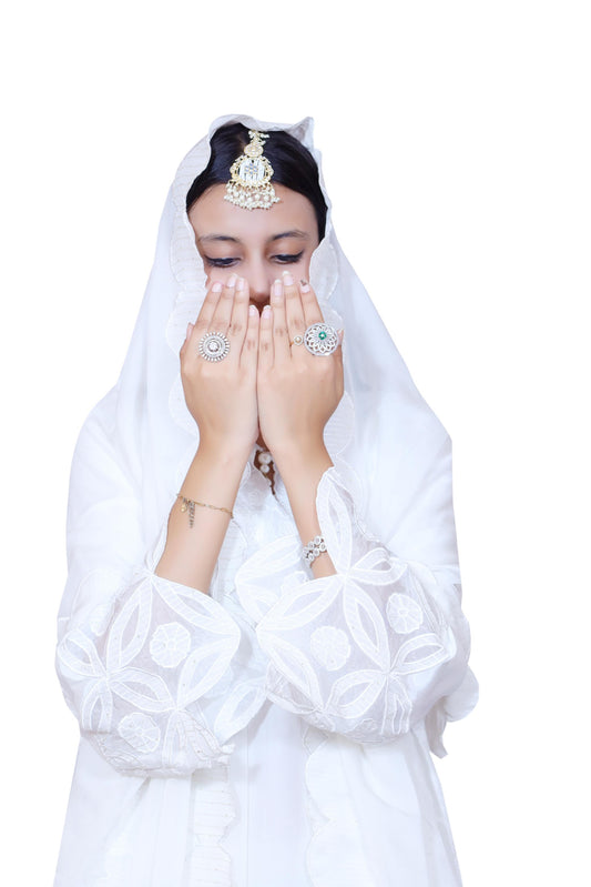 White Embroidered Crepe Organza Suit