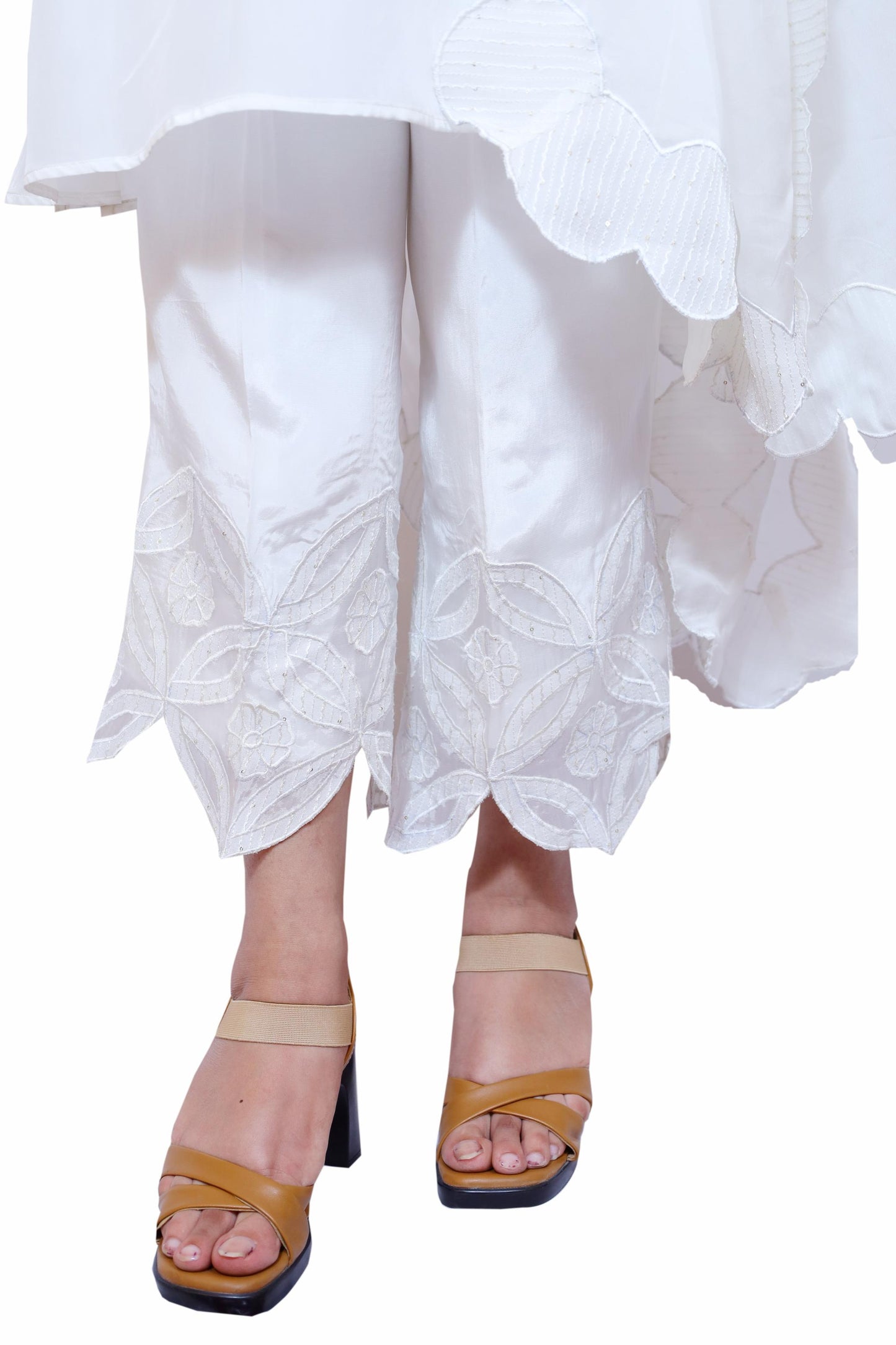 White Embroidered Crepe Organza Suit