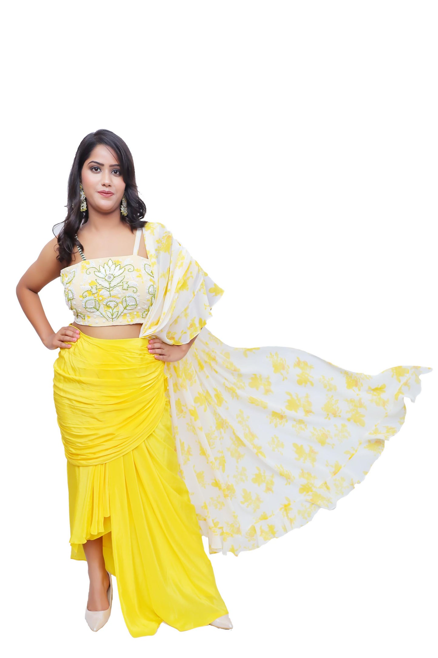 Saanvi Sunshine Drape Set –Indo Western Wear Wear Elegance