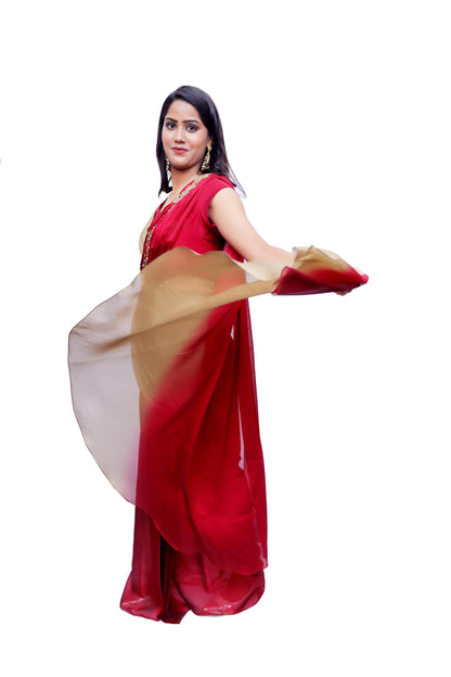 Pre-Draped Ombre Saree Gown in Chiffon Georgette