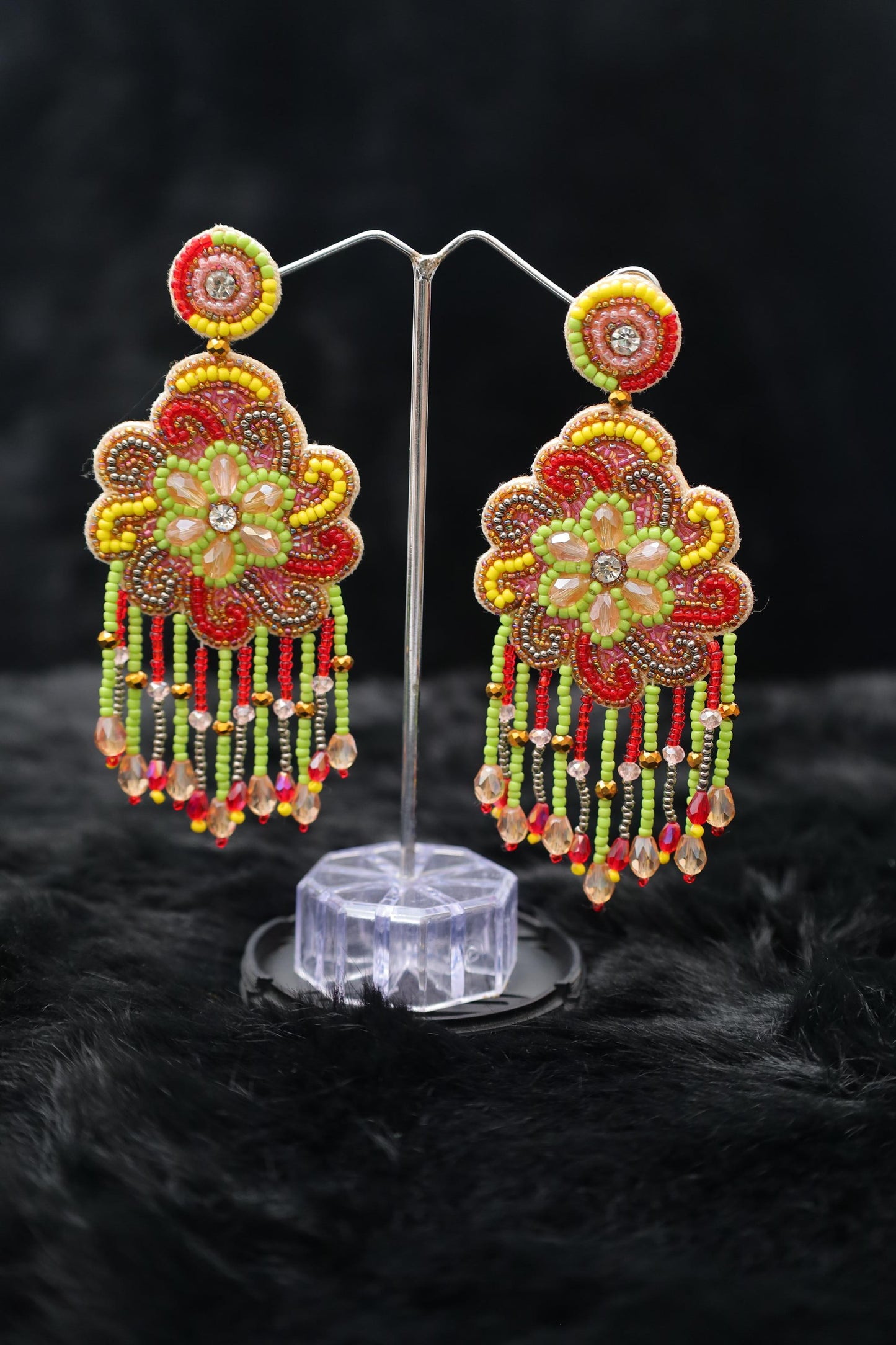Sunset Bloom Beaded Fringe Earrings