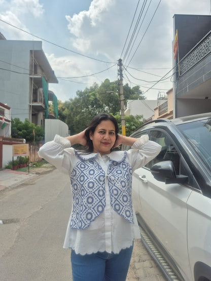 Blue Bloom Cotton Jacket Shirt
