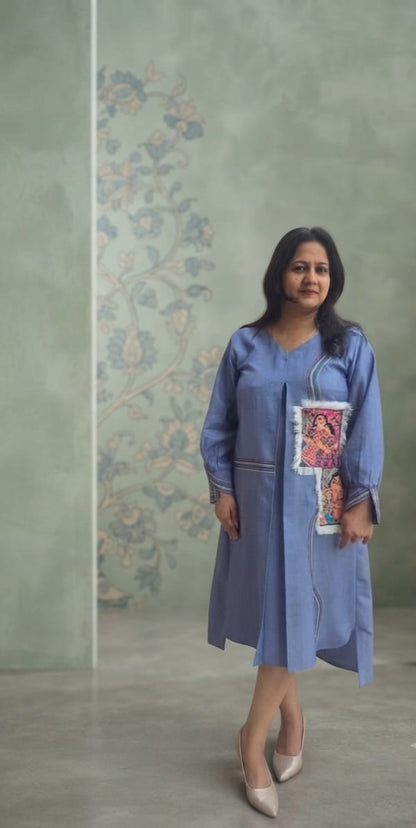 Indigo Artisan Patchwork Cotton Midi Dress