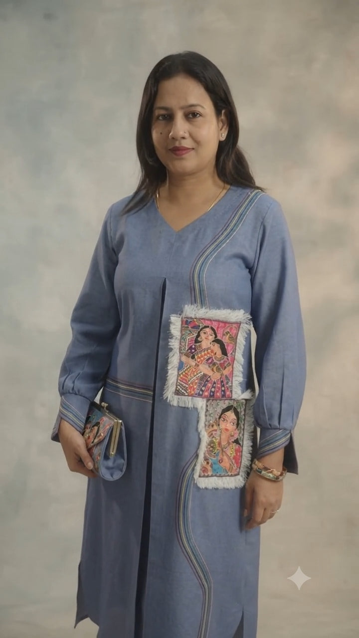 Indigo Artisan Patchwork Cotton Midi Dress
