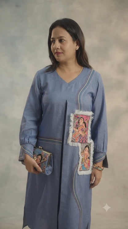 Indigo Artisan Patchwork Cotton Midi Dress