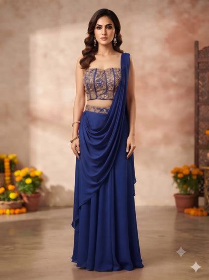 Embroidered Corset Drape Palazzo Set