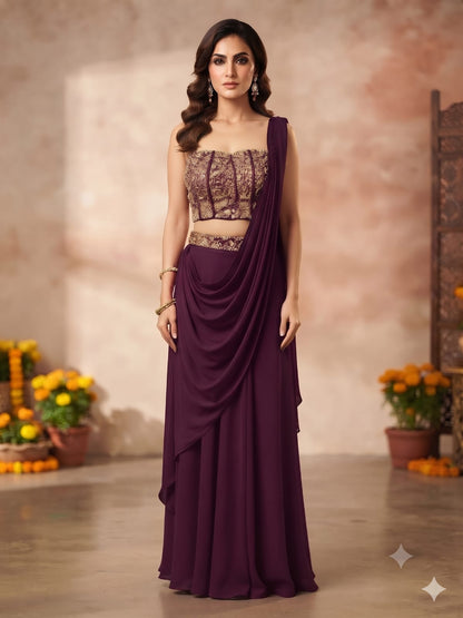 Embroidered Corset Drape Palazzo Set