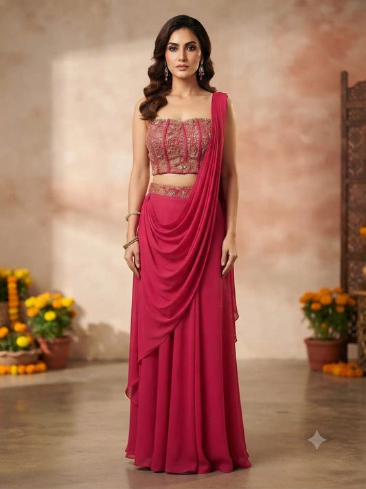 Embroidered Corset Drape Palazzo Set