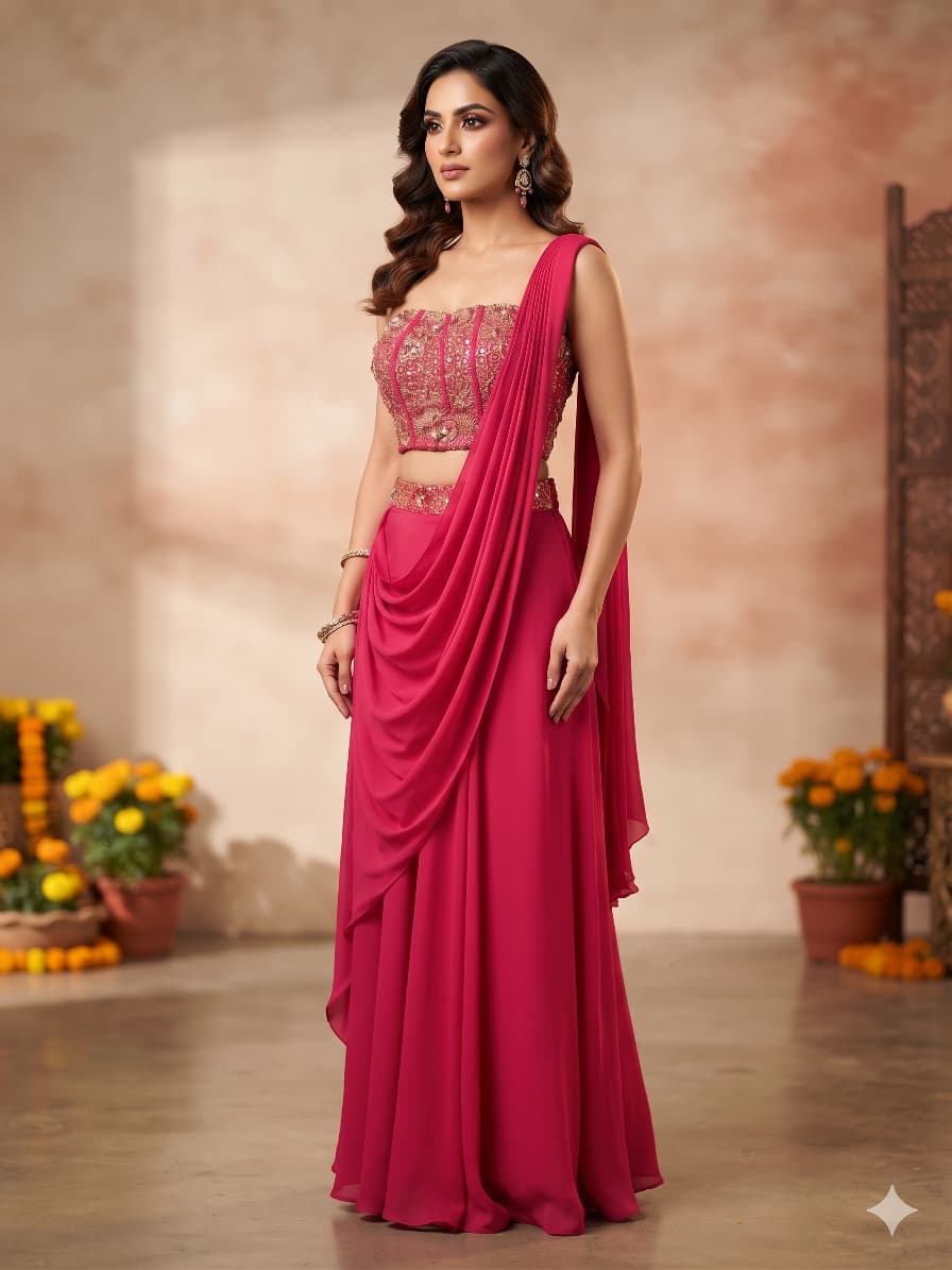 Embroidered Corset Drape Palazzo Set